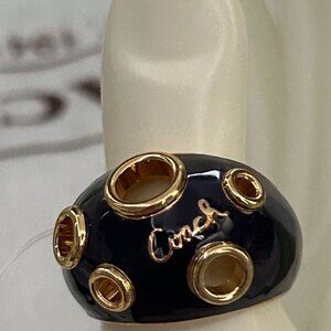 COACH FINGER RING F95380 GOLD NAVY ENAMEL RING SIZE 7 🎀 VINTAGE Y2K NWT 🦋 🌸